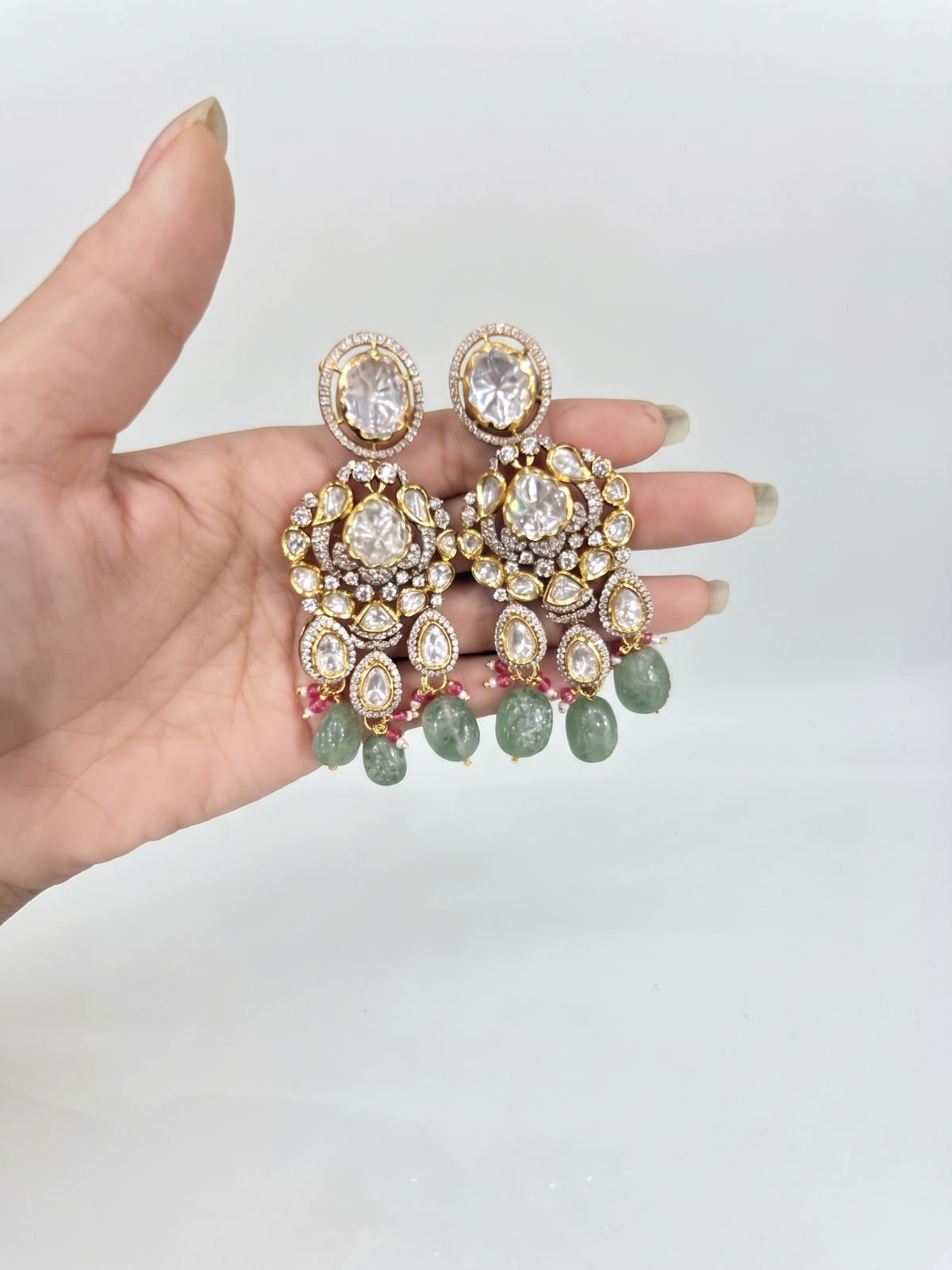 Royal Kundan & Polki Choker Set with Mint Green Drops and Matching Earrings