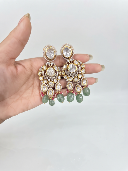 Royal Kundan & Polki Choker Set with Mint Green Drops and Matching Earrings