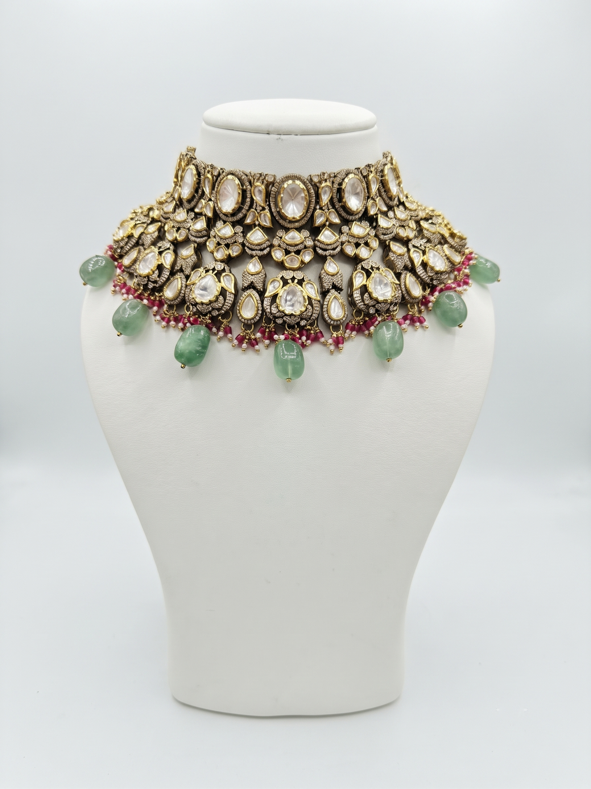 Royal Kundan & Polki Choker Set with Mint Green Drops and Matching Earrings