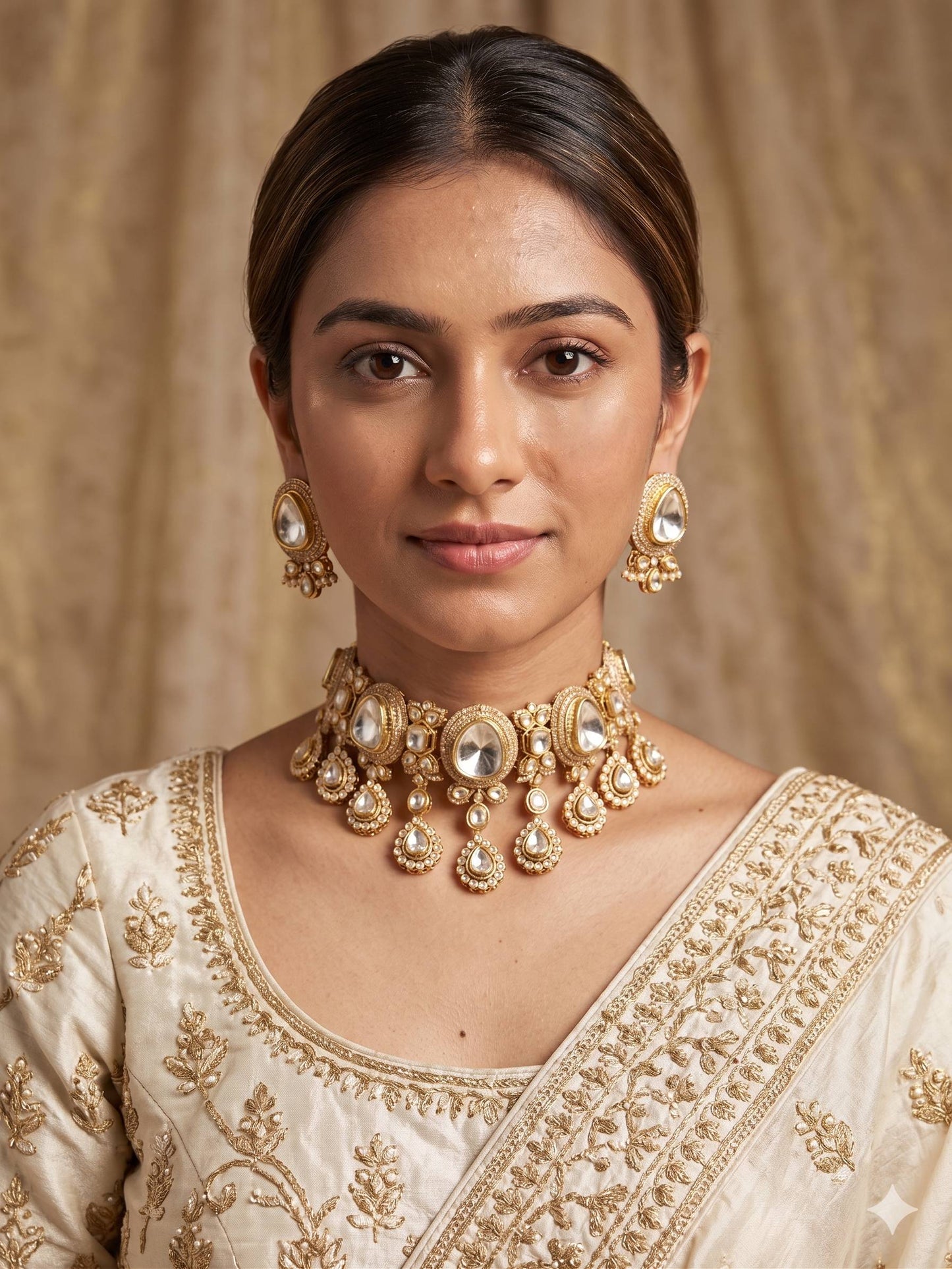 Victorian Polki Choker With Intricate Design For Celebration