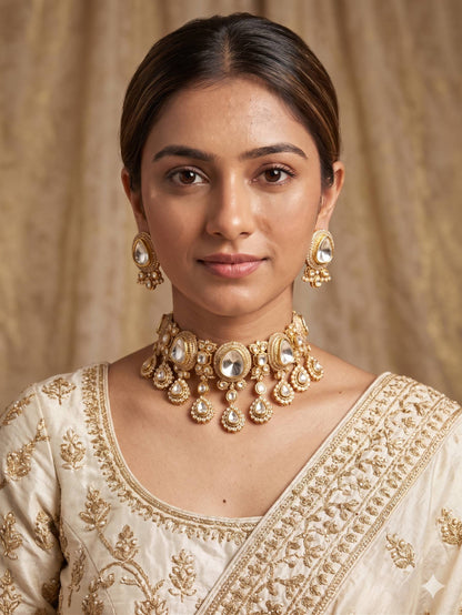 Victorian Polki Choker With Intricate Design For Celebration