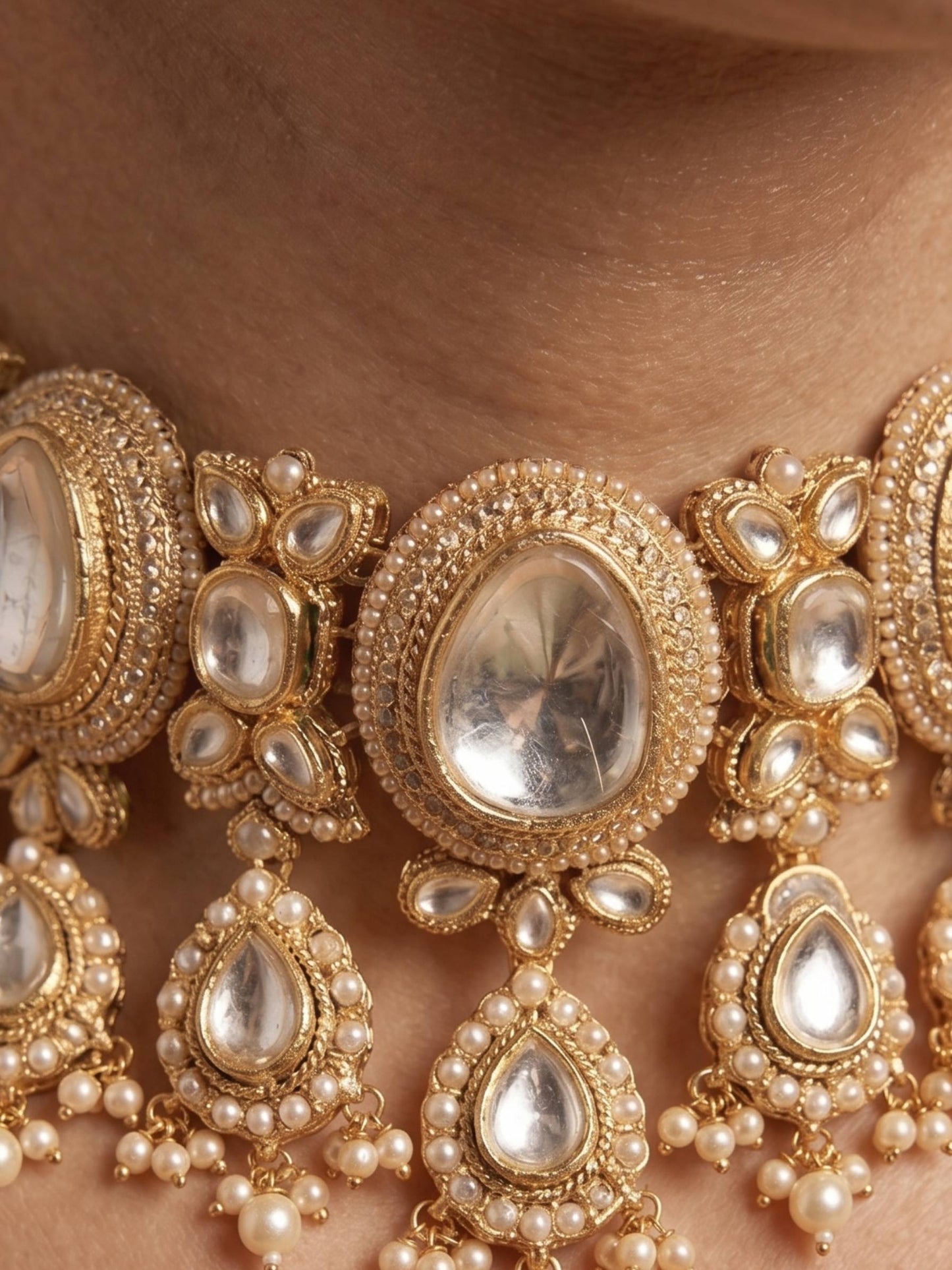 Victorian Polki Choker With Intricate Design For Celebration