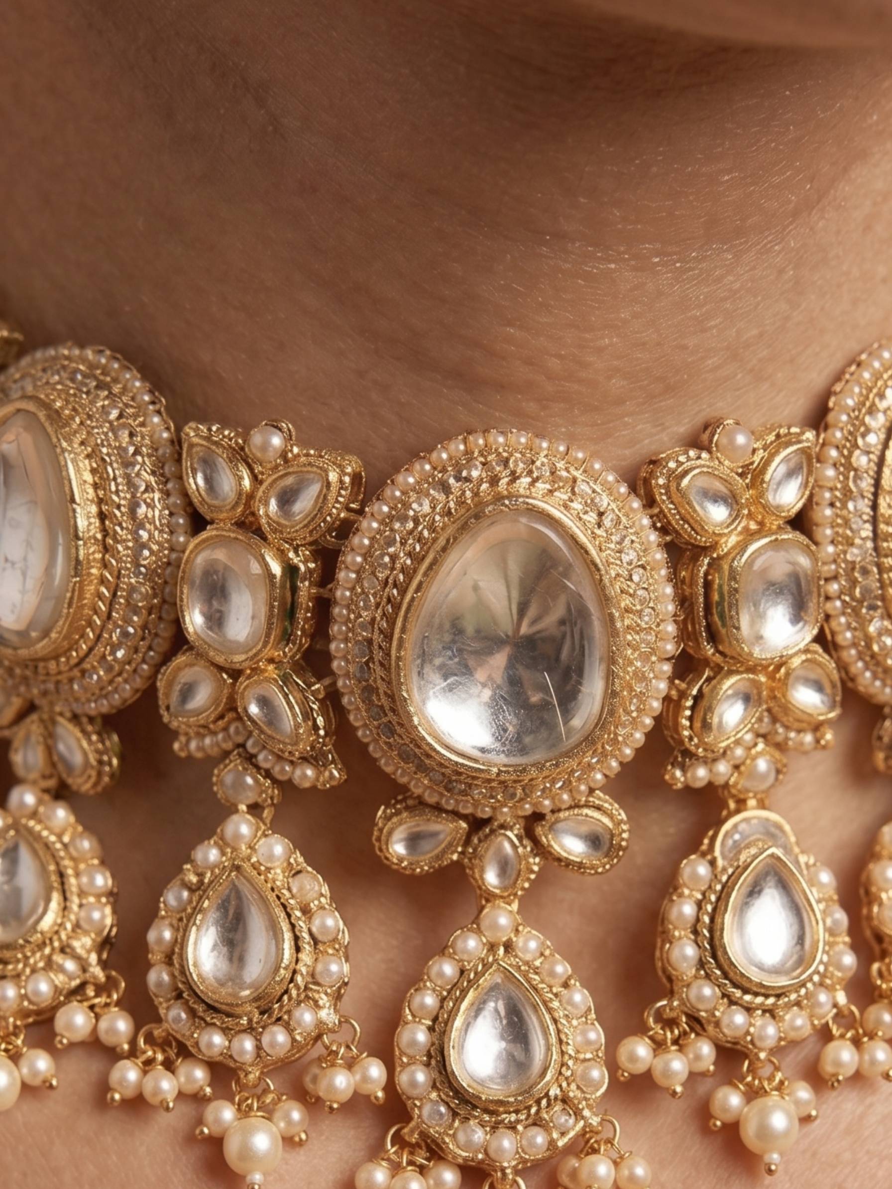 Victorian Polki Choker With Intricate Design For Celebration