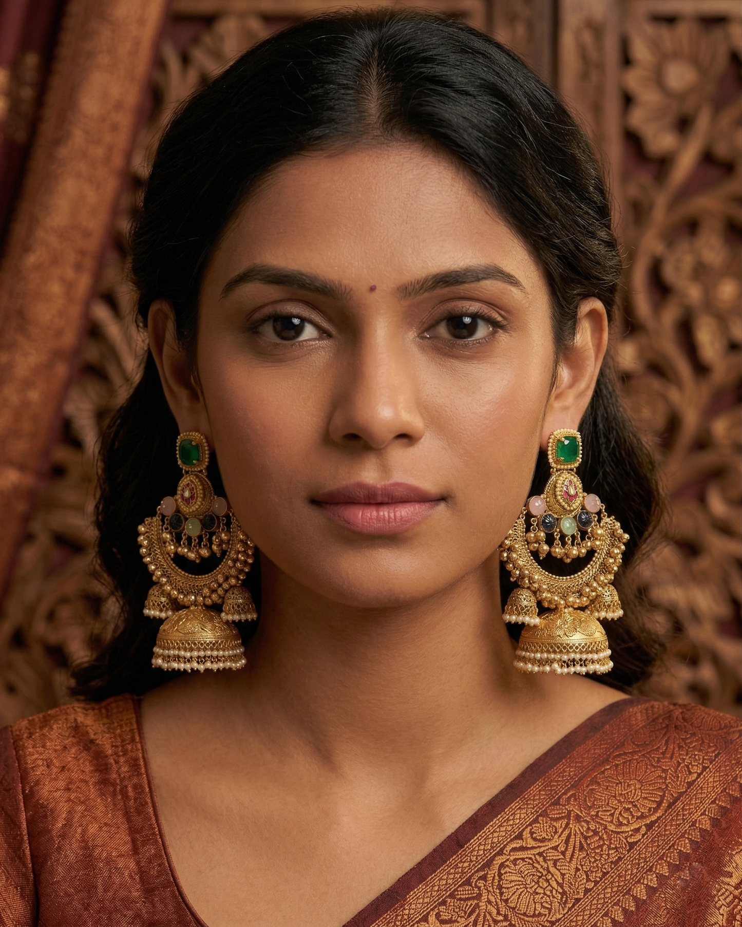 Vintage Gold Plated Jhumka Earrings - Traditional Antique Jhumki Design