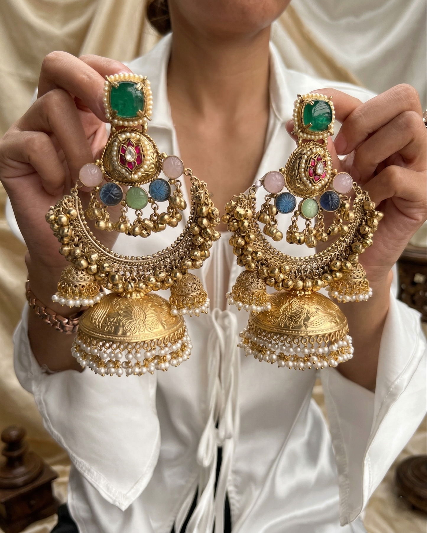 Vintage Gold Plated Jhumka Earrings - Traditional Antique Jhumki Design