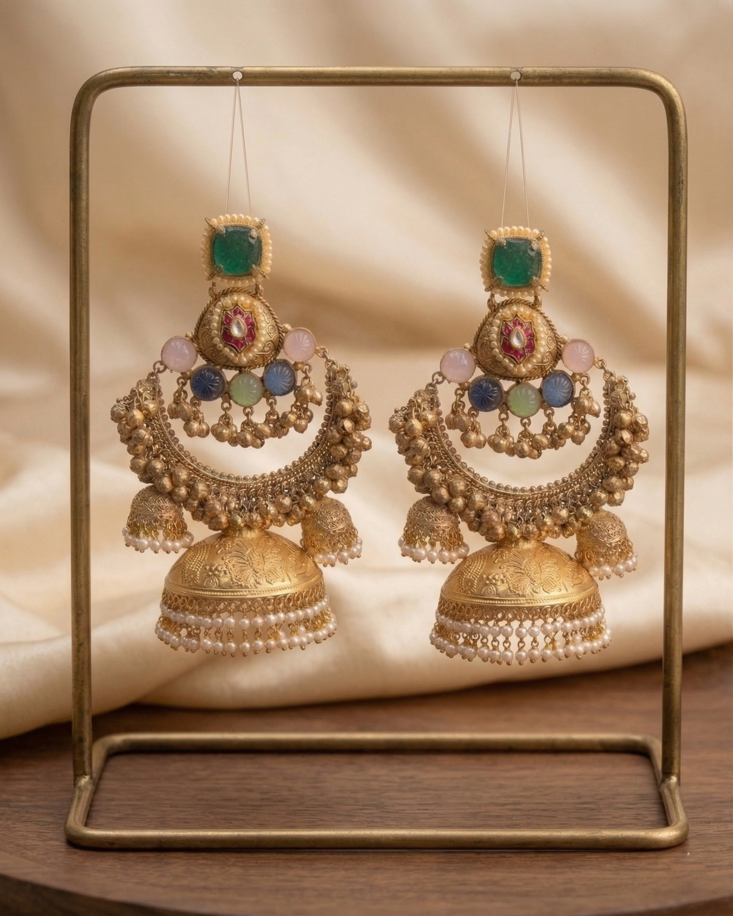 Vintage Gold Plated Jhumka Earrings - Traditional Antique Jhumki Design