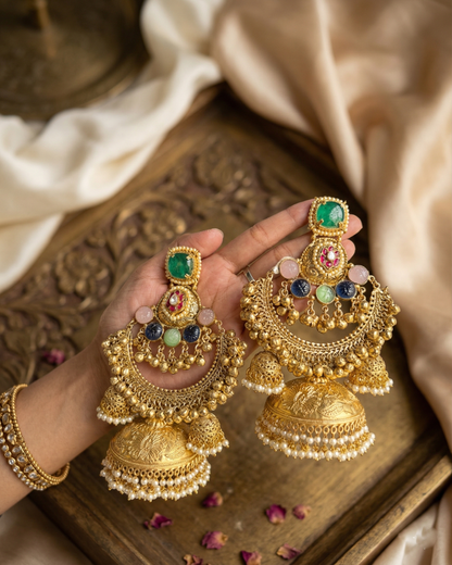 Vintage Gold Plated Jhumka Earrings - Traditional Antique Jhumki Design