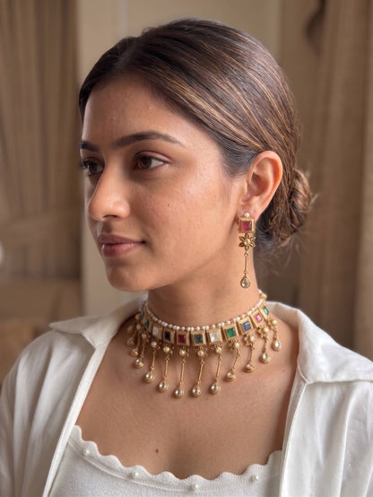 Oxidized German silver-look Amrapali neckpiece with a sturdy choker frame and adjustable black thread closure