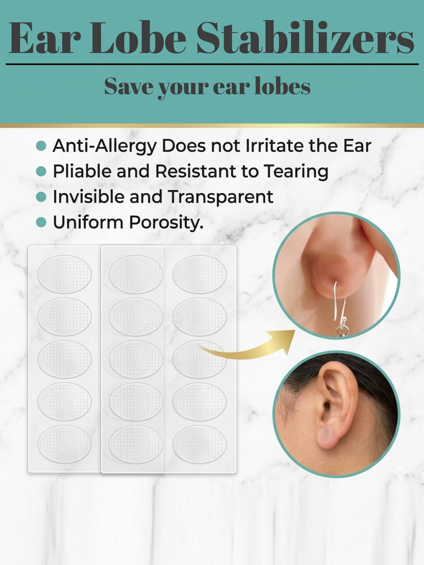 Jewel Street Invisible Ear Lobe Lifter For Sensitive Ears | Support Patches for Heavy Earrings (20 Patches)