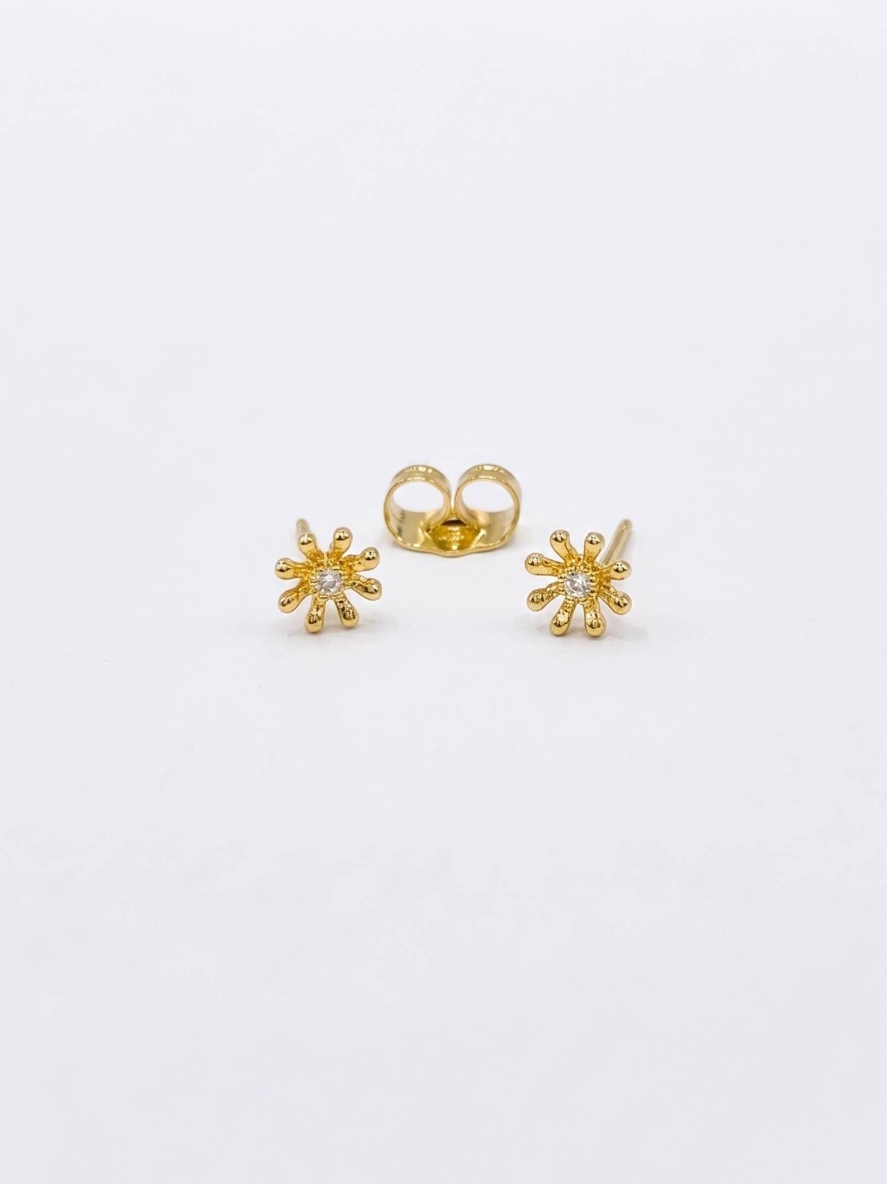 Gold flower-shaped earrings on a white background
