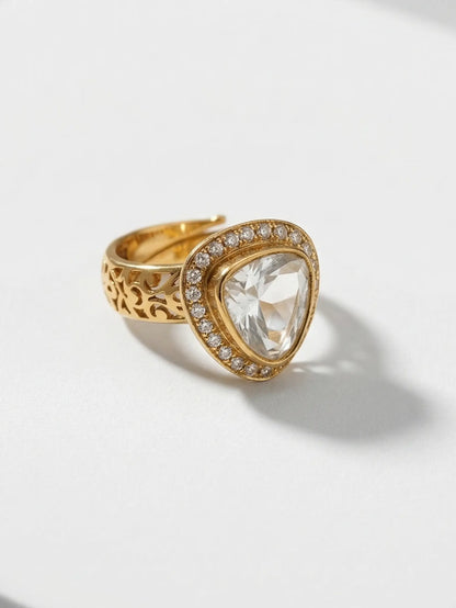 Jewel Street fashion rings for women with a modern trillion-cut polki stone on a gold-tone band.