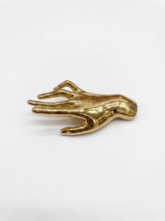 golden hand design brooch for men women