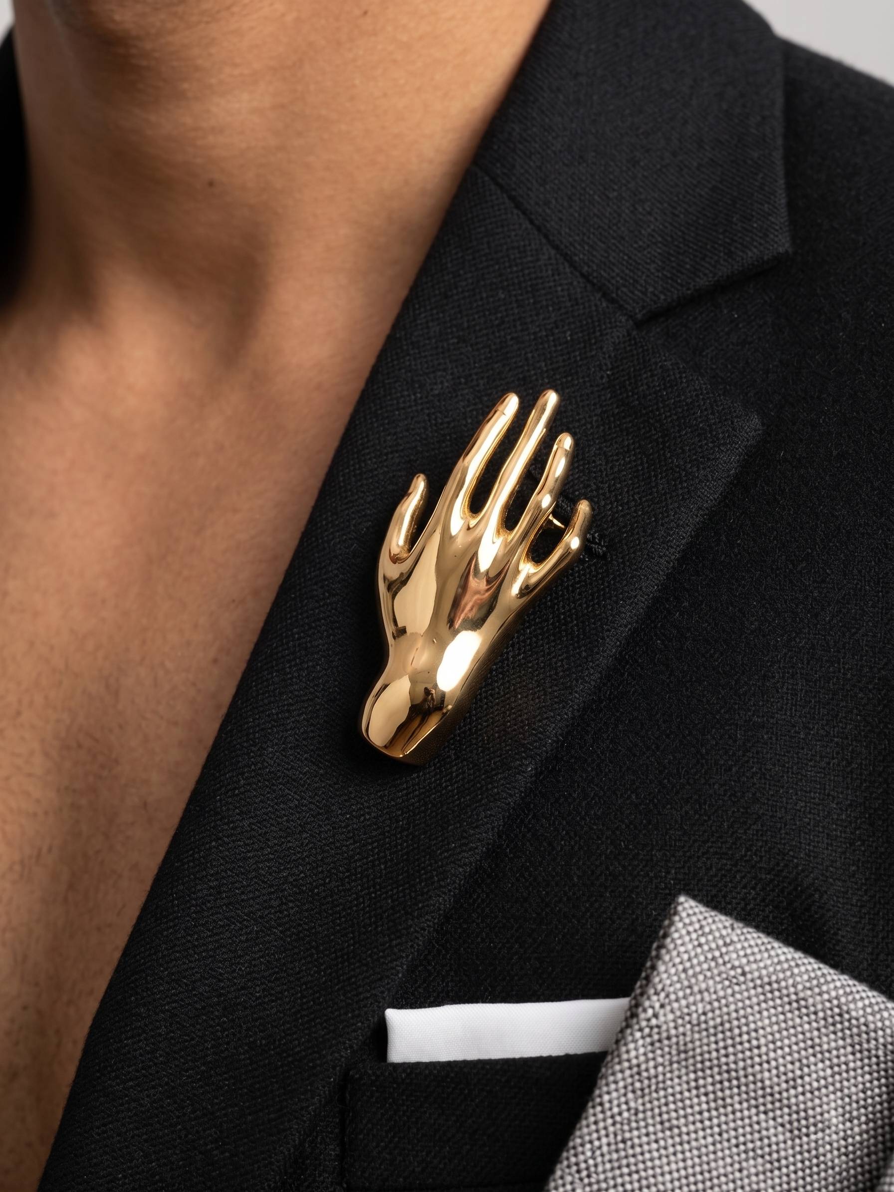 golden hand design brooch for men women