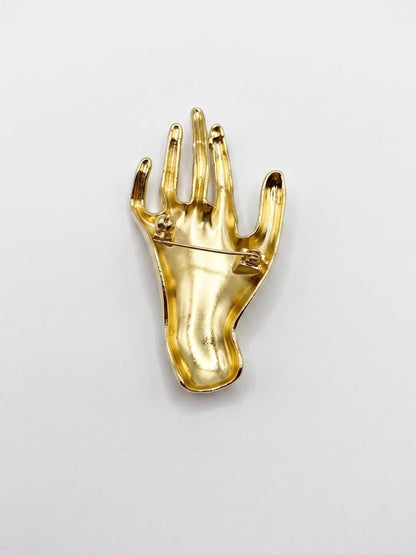 golden hand design brooch for men women