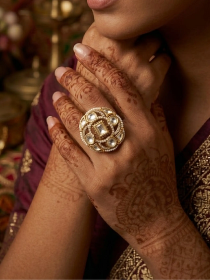 Elegant fashion rings for women featuring a vintage Victorian design on a female model's finger