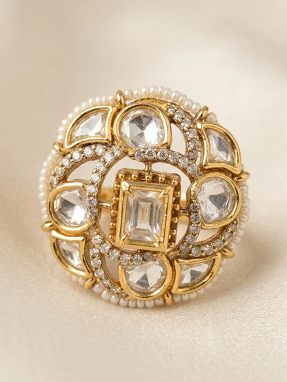 Traditional ladies rings with a sparkling crystal finish displayed on a hand with ethnic mehndi art