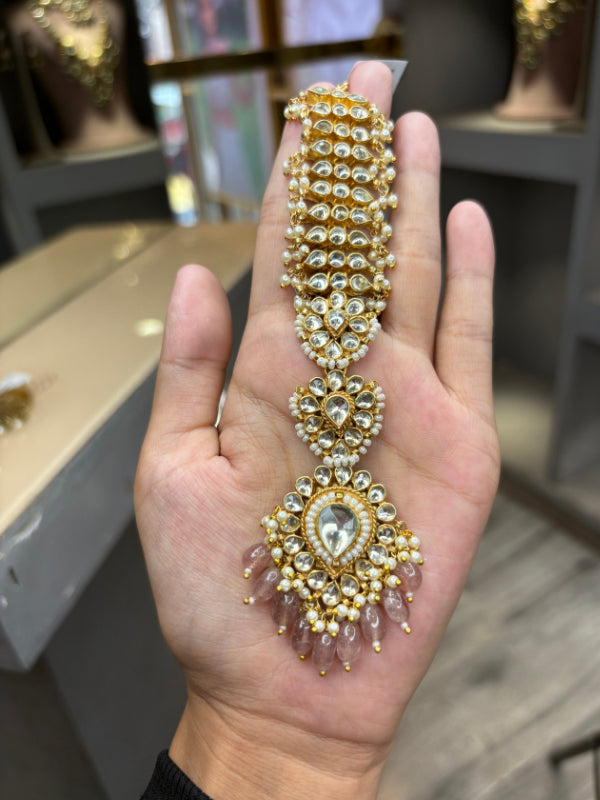 Kundan Pink  Bead Tikka