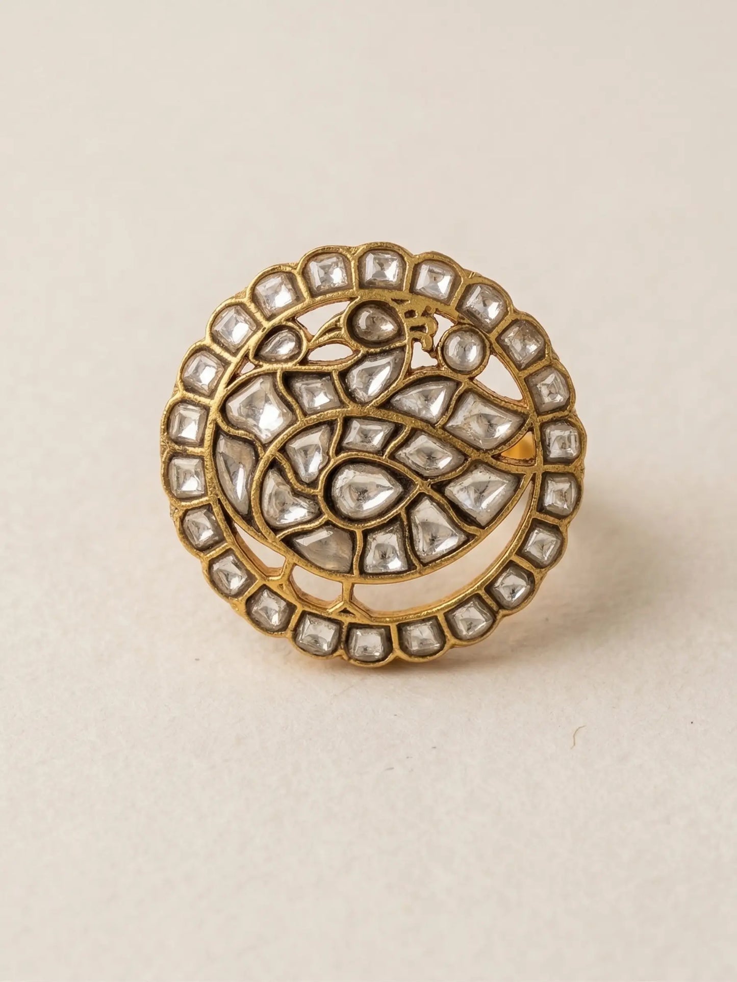 Jewel Street Polki Ring, a premium 11.65g handcrafted adjustable stone ring for women with gold finish