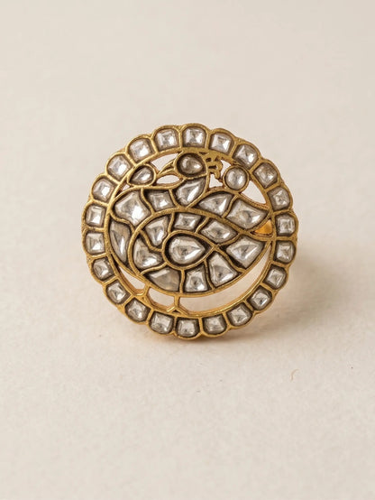 Jewel Street Polki Ring, a premium 11.65g handcrafted adjustable stone ring for women with gold finish