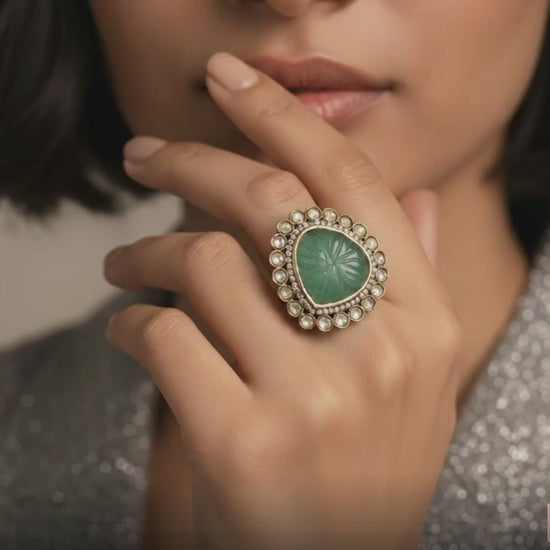 Side view of Jewel Street adjustable Polki ring