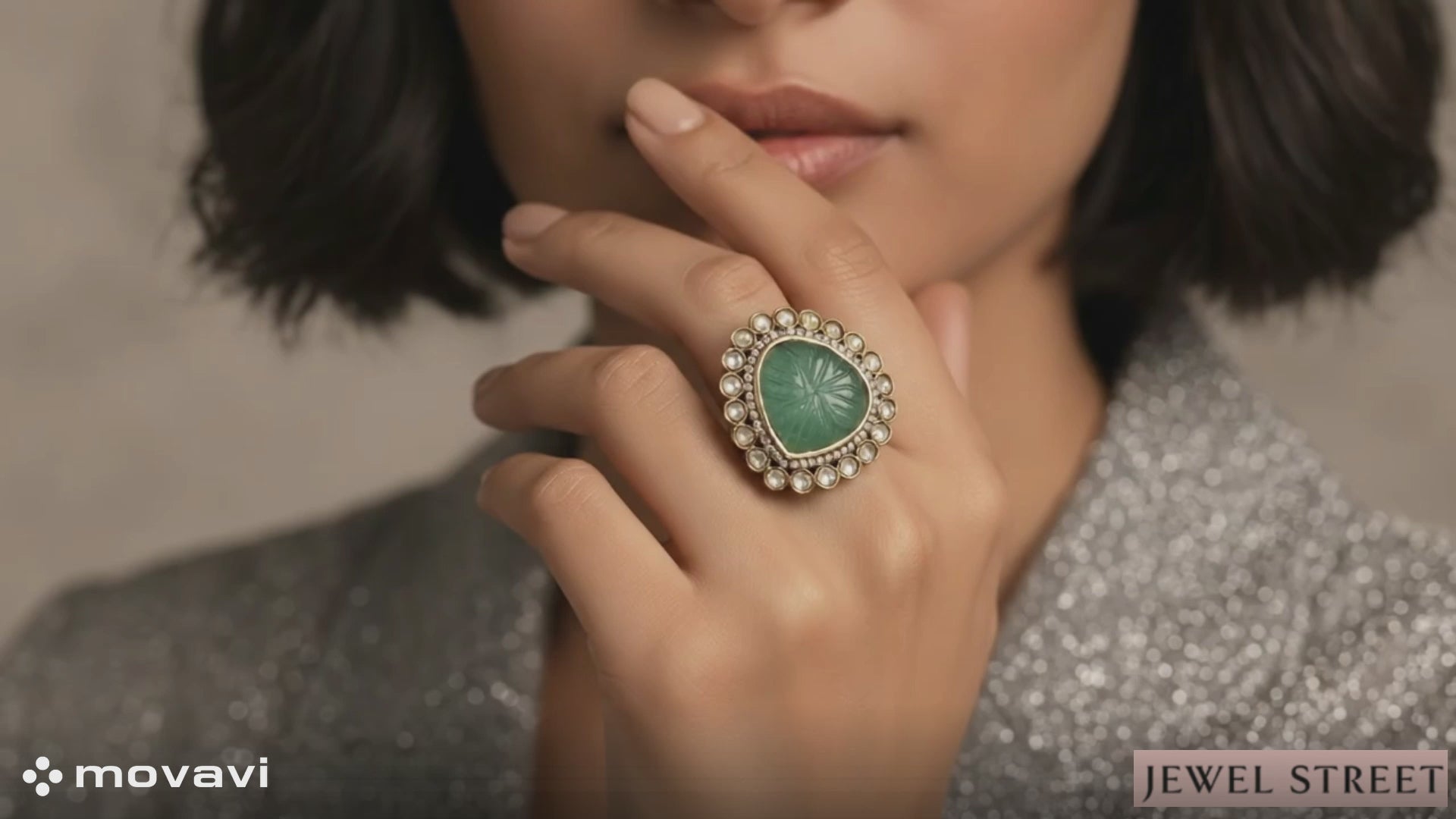 Side view of Jewel Street adjustable Polki ring