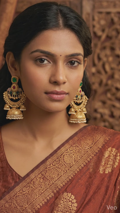 Vintage Gold Plated Jhumka Earrings - Traditional Antique Jhumki Design