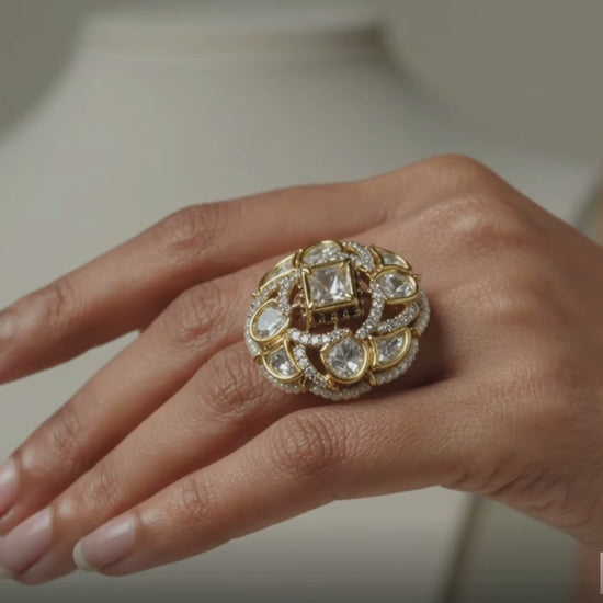 Side profile of a vintage-style Victorian ring for ladies, showing the sturdy adjustable band and stone setting
