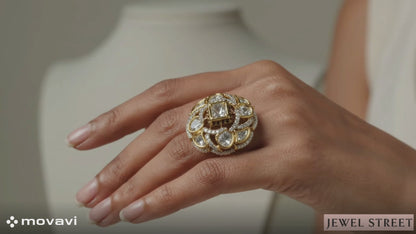 Side profile of a vintage-style Victorian ring for ladies, showing the sturdy adjustable band and stone setting