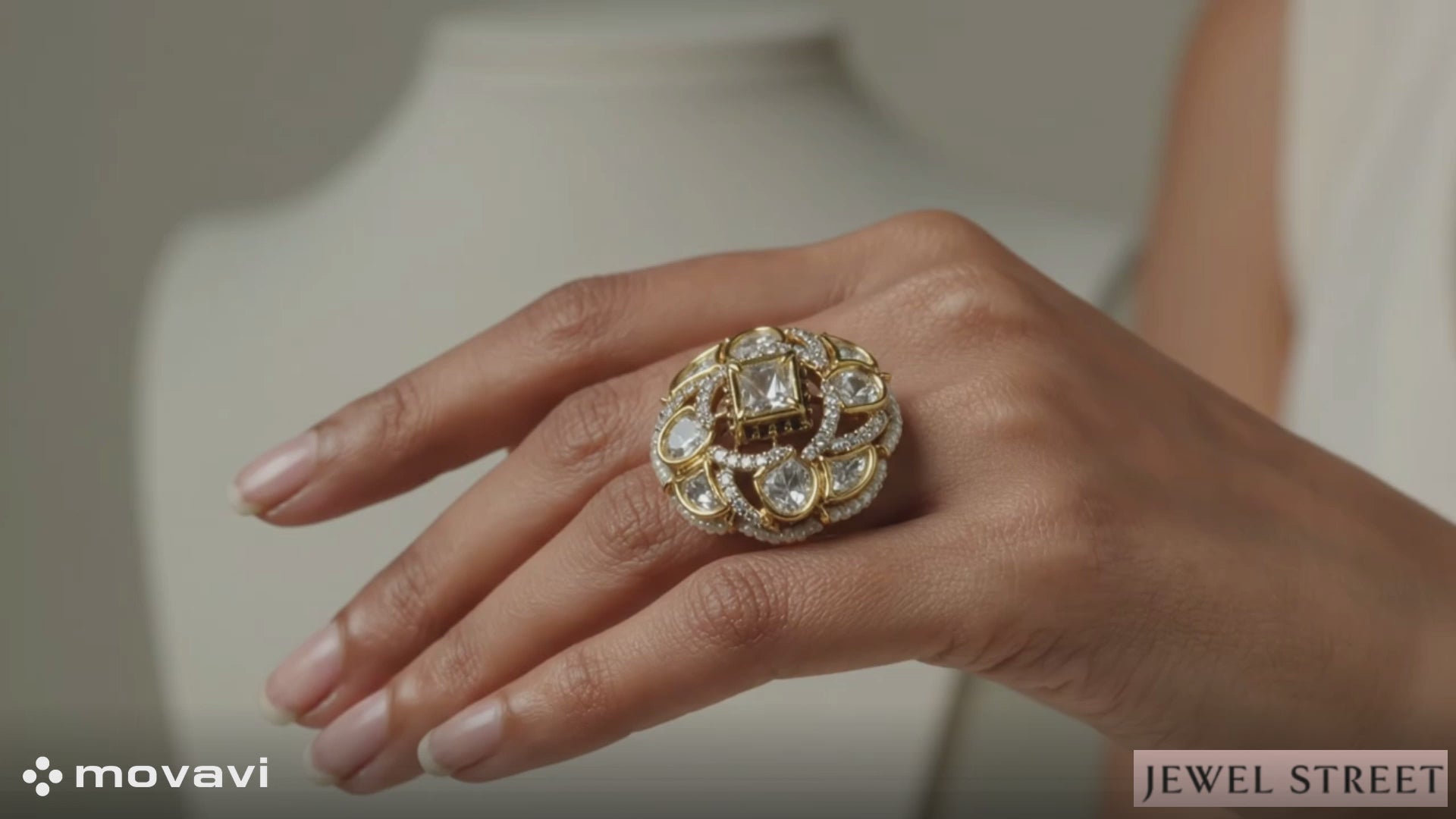 Side profile of a vintage-style Victorian ring for ladies, showing the sturdy adjustable band and stone setting