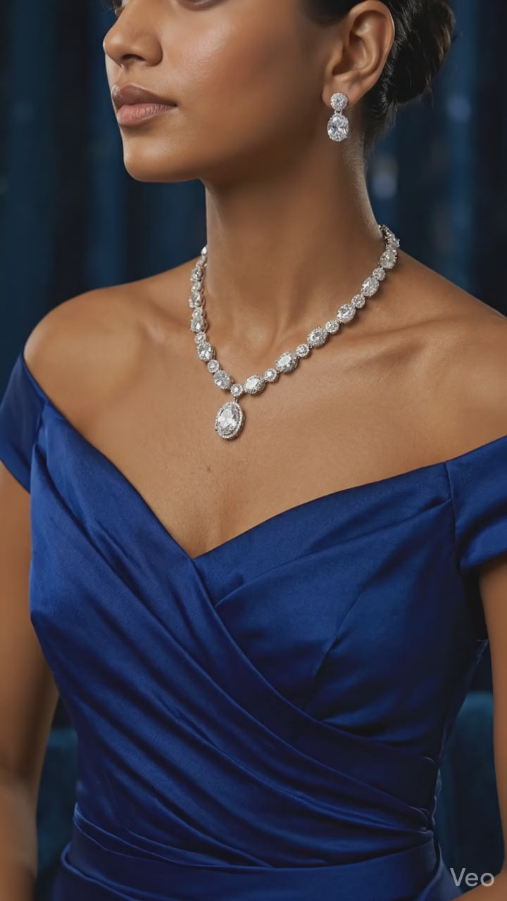 Stylish CZ Necklace Set with Earrings for Ethnic and Western Outfits.