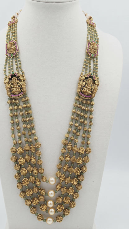 South Indian Temple Jewellery Multi-Strand Long Haaram with Jhumka Earrings