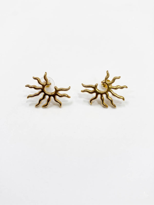 Jewel Street Radiant Sunburst Statement Stud Earrings | Silver 925 Gold Finish