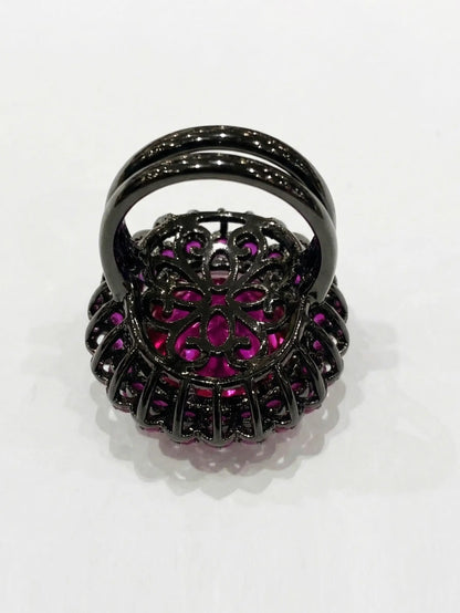 A premium, flower-shaped fashion ring for women, suitable as an alternative female engagement ring or a wedding ring for women, on a seamless white background.