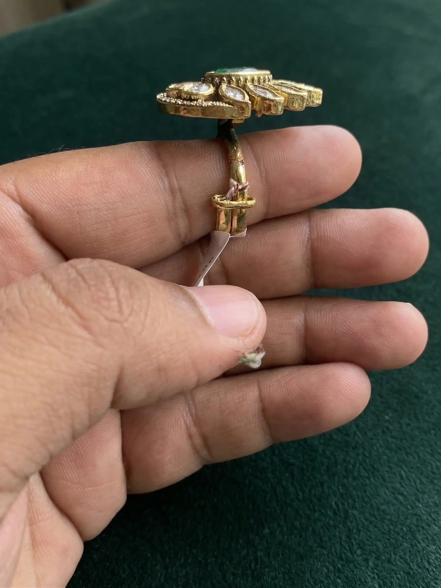 Premium green stone and kundan adjustable ring for women