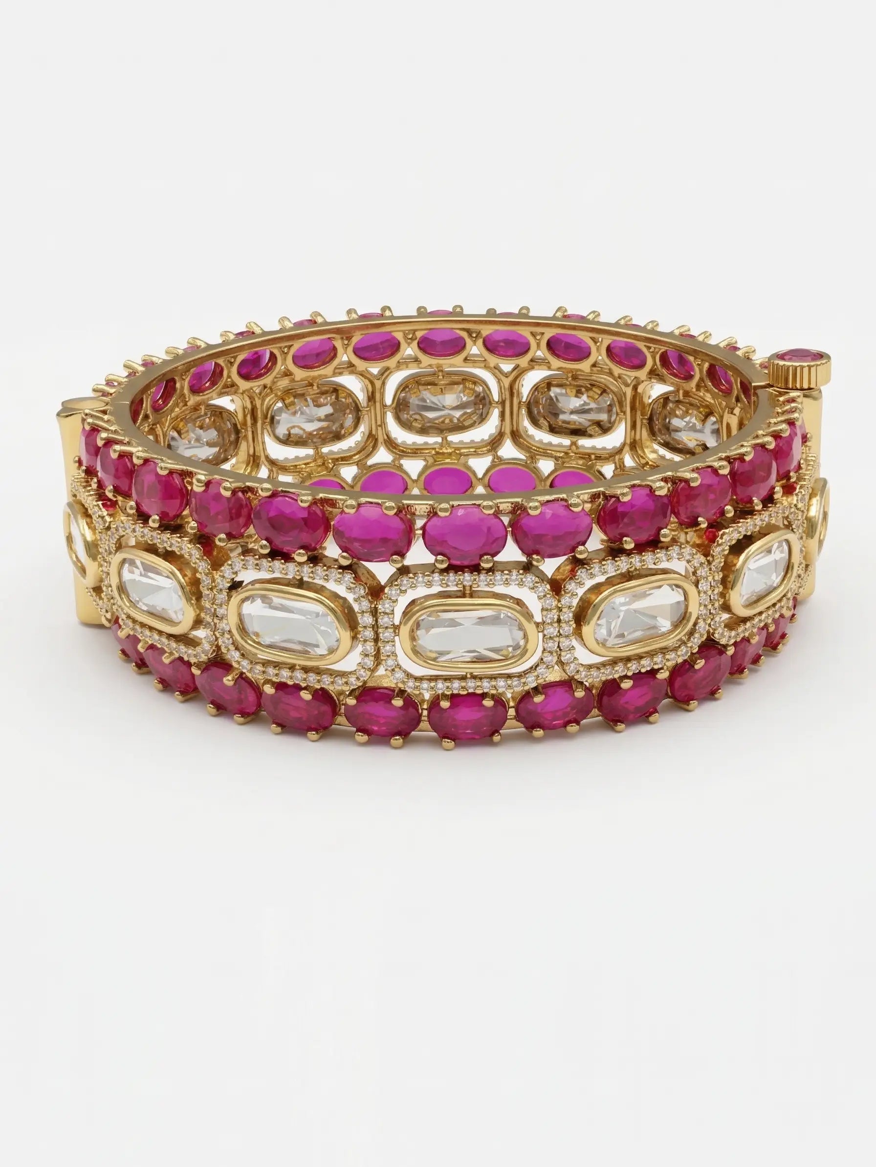 victorian bracelet with pink gemstones on a white background